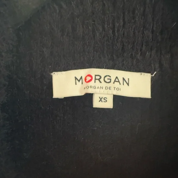 Morgan De Toi Black Sheath Dress with Mock Neck and Cuffed Sleeves - Picture 2 of 4